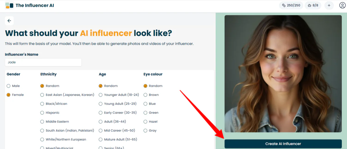 Creating an AI Influencer with The Influencer AI.
