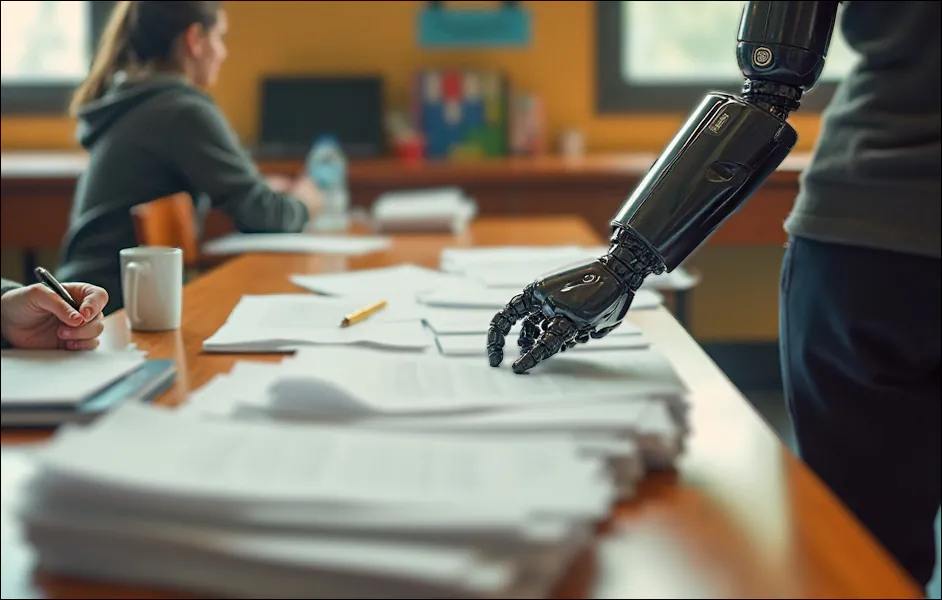A robot hand at large in an exam room - Flux, Krita (AI GENERATED).
