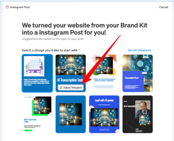 Choosing a template with Blaze AI.