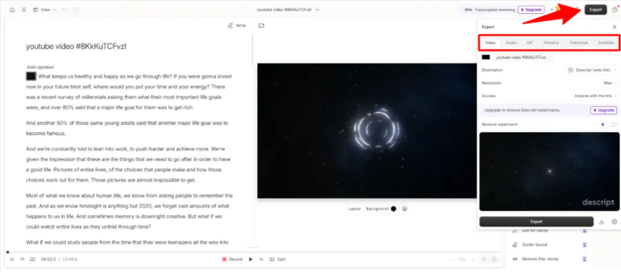 从 Descript 导出视频。
