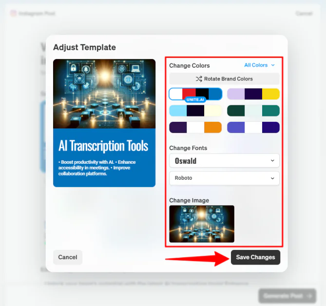 Customizing a template with Blaze AI.