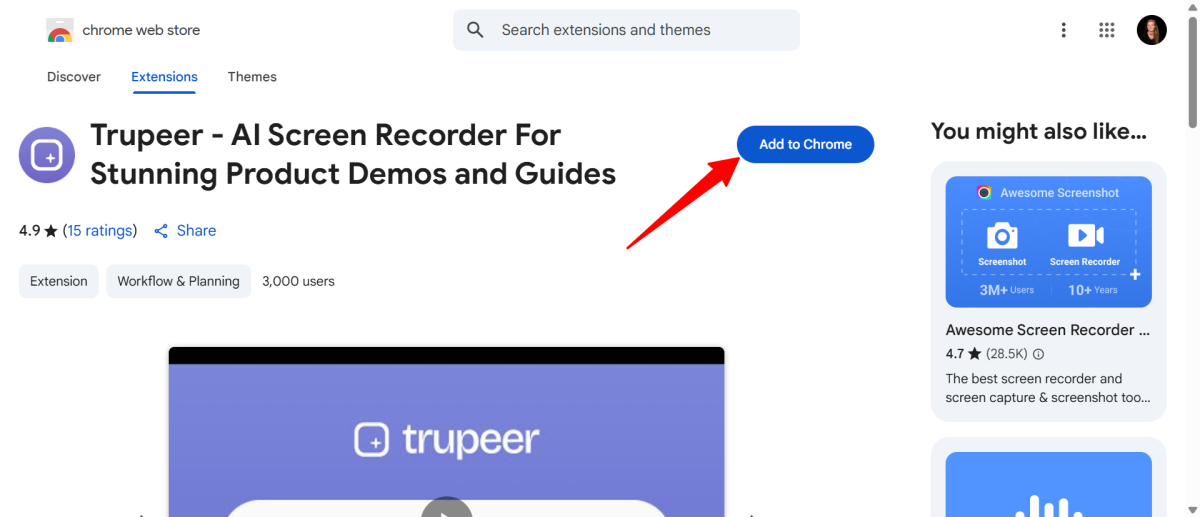 Adding the Trupeer chrome extension to the browser.