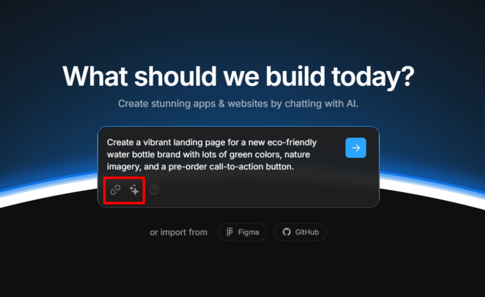 L'option de télécharger un fichier ou d'améliorer une invite avec Bolt.
