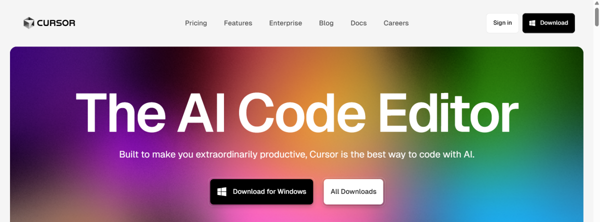The Cursor AI homepage.