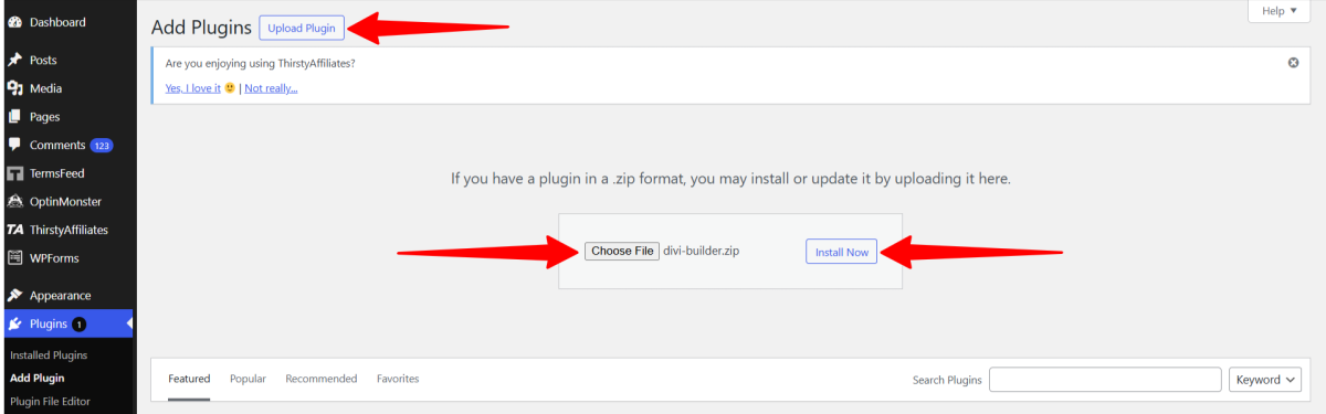 Laajennuksen lataaminen, tiedoston valitseminen ja asentaminen.