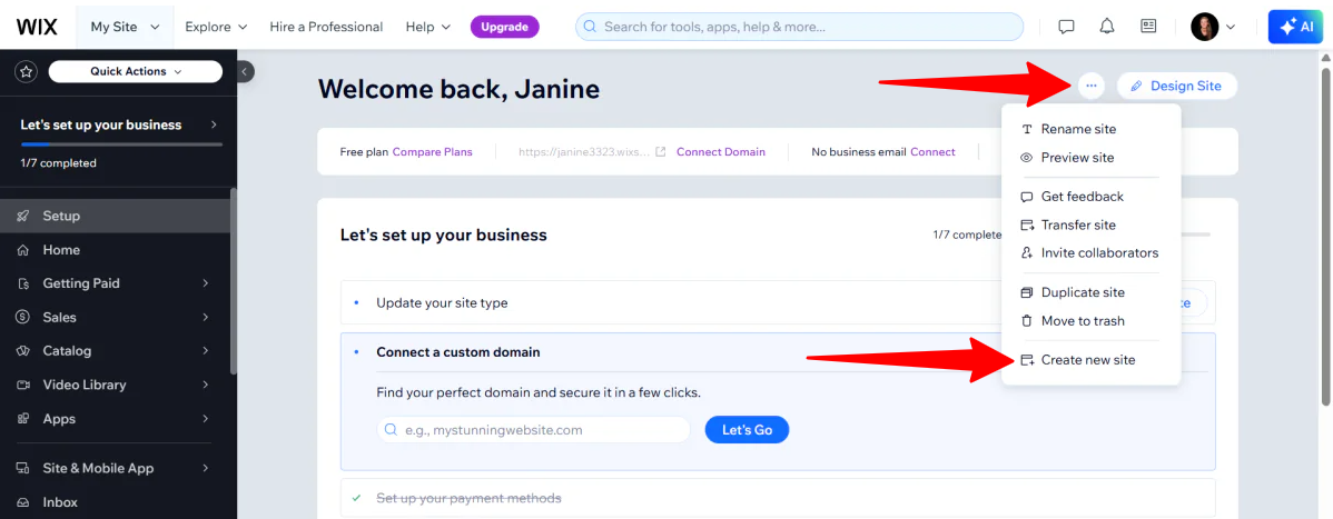Criando um novo site com Wix.