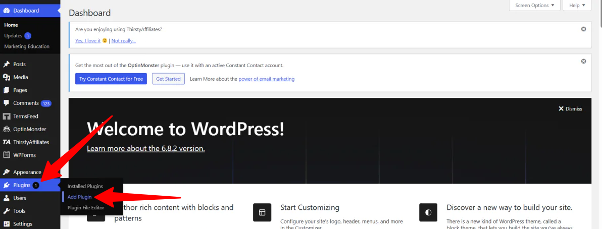 WordPress-laajennuksen lisääminen.