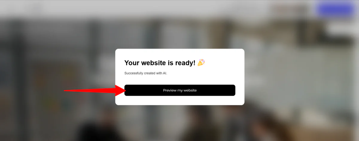 Previewing a website generated with 10Web.