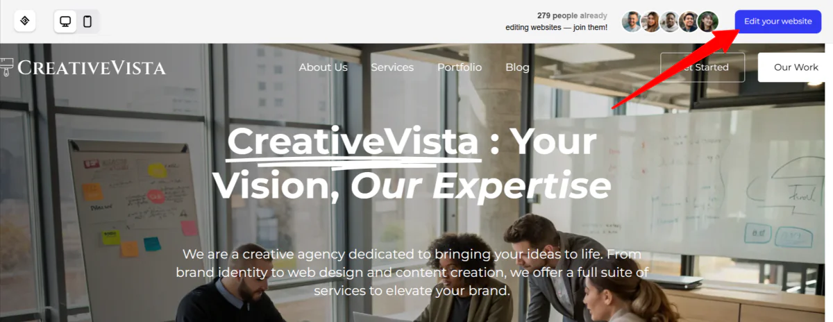 Editing a website generated with 10Web.