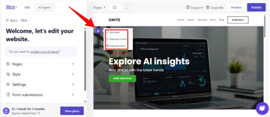 Regenerace sekcí obsahu webových stránek pomocí B12.