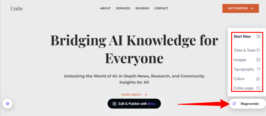 Regenerera en hel sida med Brizy.