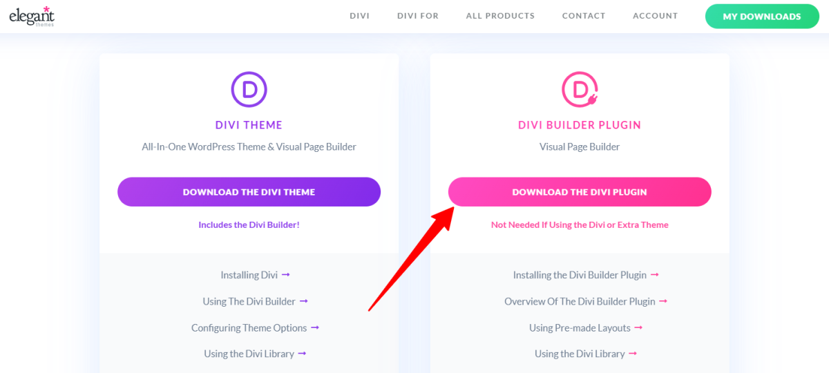 Divi-laajennuksen lataaminen.