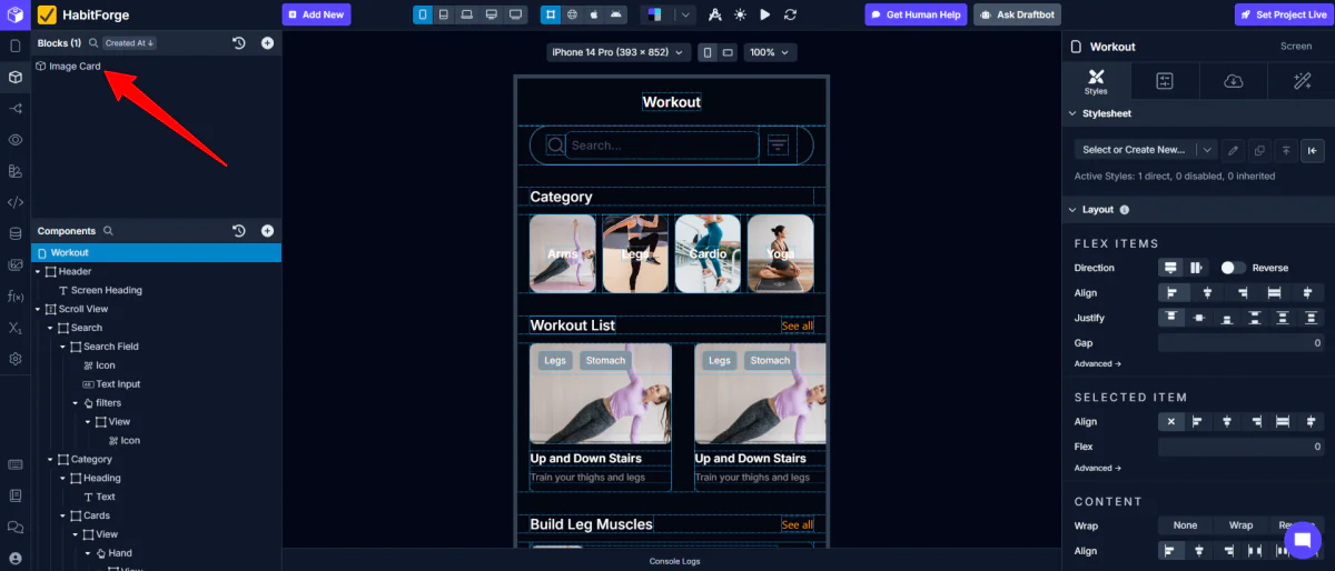 An image card added to my library of blocks on Draftbit.