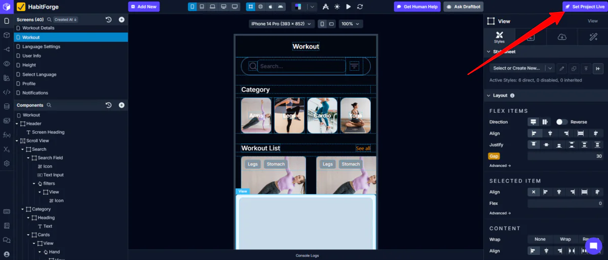Publishing a project made in Draftbit.