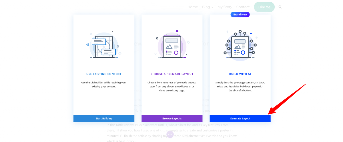 Asettelun luominen Divi-tekoälyllä.