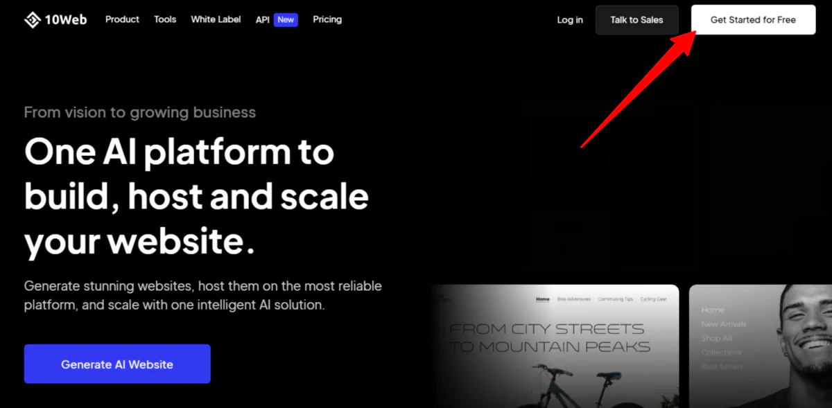 Getting started with 10Web for free.