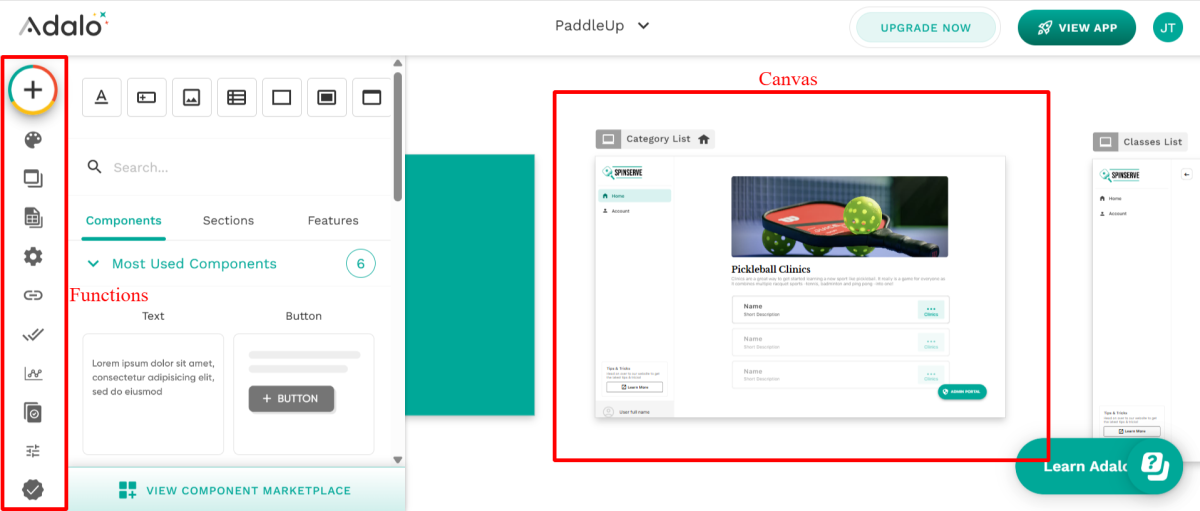 Adalo editörünü keşfetmek.
