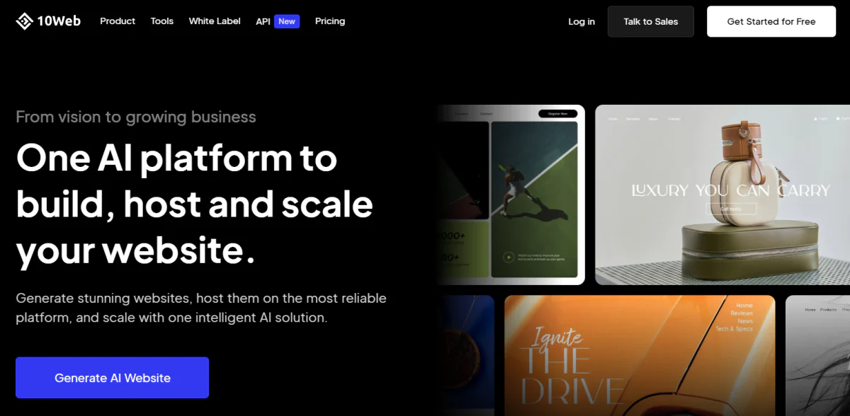 10Web homepage.