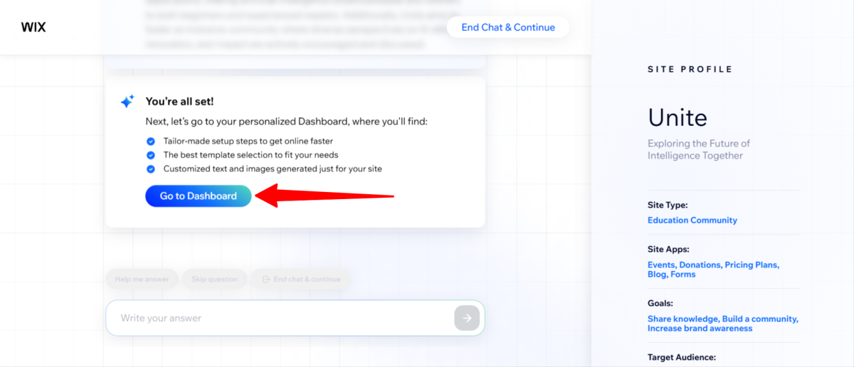Indo para meu painel personalizado do Wix.