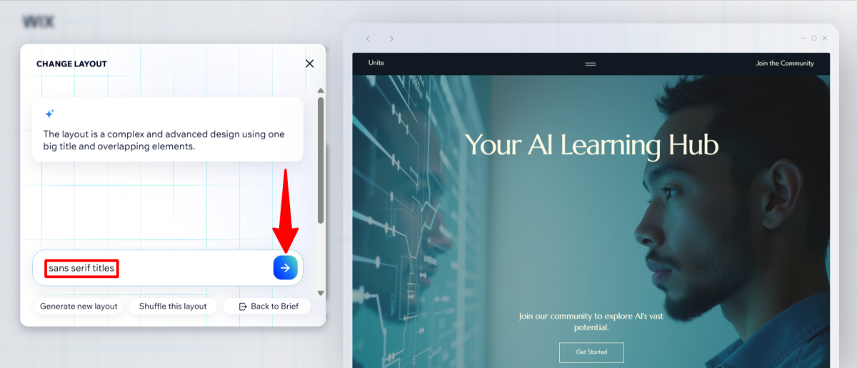 Dizendo ao Wix para fazer os títulos no site que ele gerou sem serifa.