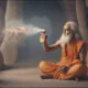 A Swami sprays a hallucinated small dragon with RAID bug-spray. SDXL, Flux.1D and Flux Kontext via Krita.