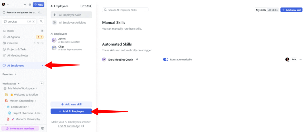 Adding a new AI Employee to Motion.