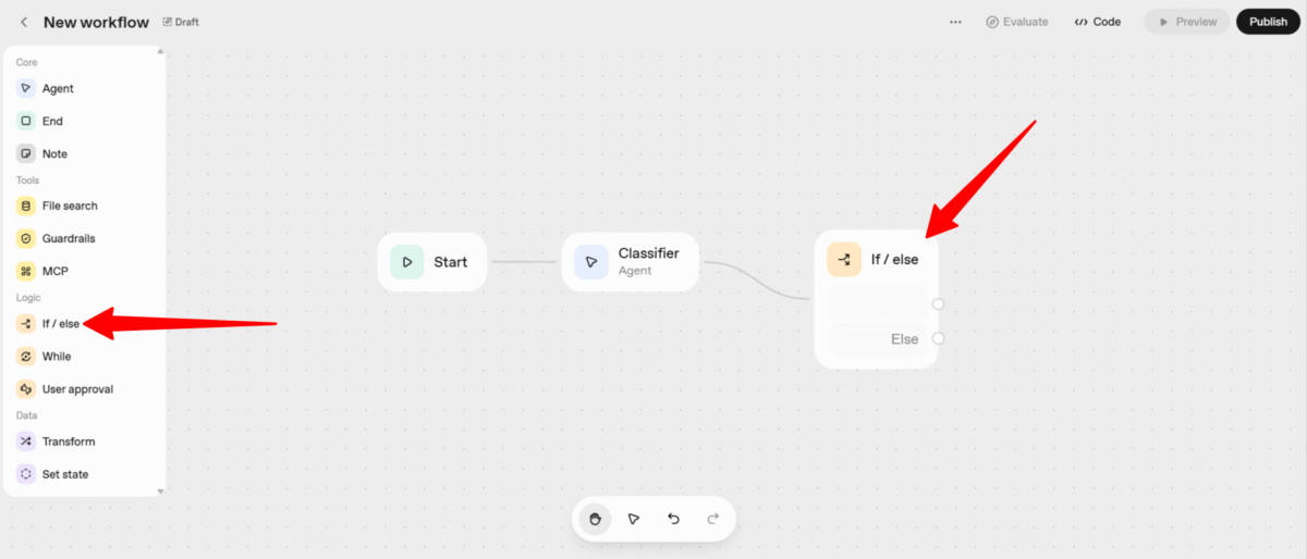 Adding an if/else node to a worflow created with AgentKit.
