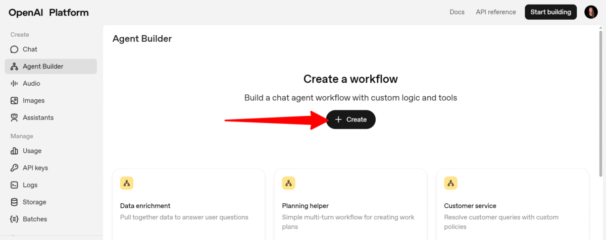Creating a new workflow with AgentKit.