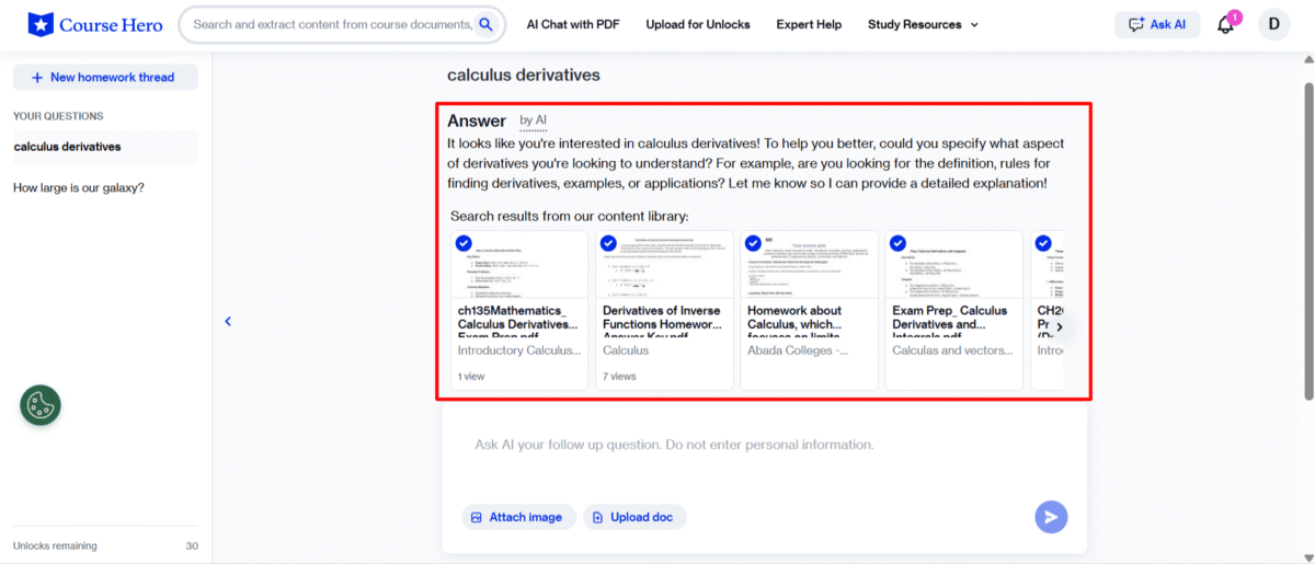 Asking Course Hero about calculus derivatives.