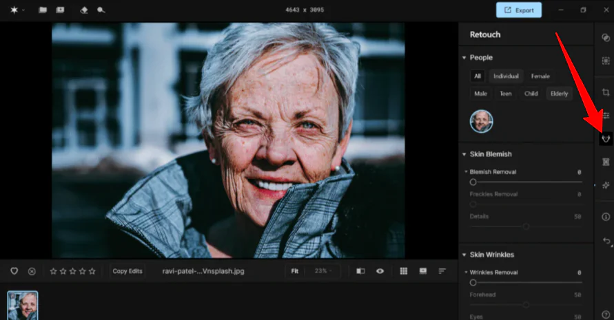 Sélectionner l'outil Retouche dans Aperty.