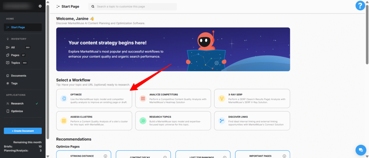 Optimizing content with MarketMuse.