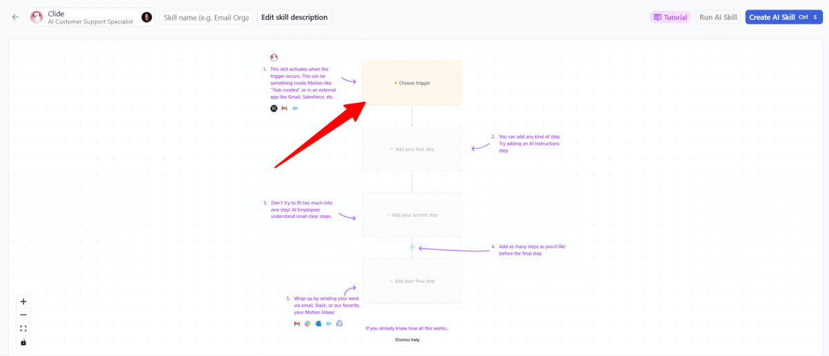 Choosing a trigger for an AI Employee.