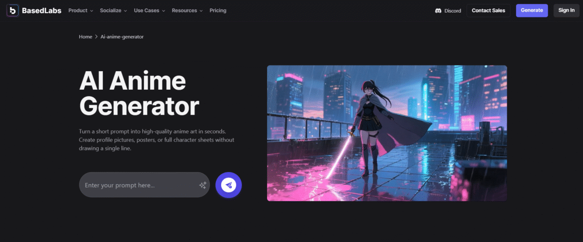 Générateur d'anime IA de BasedLabs.