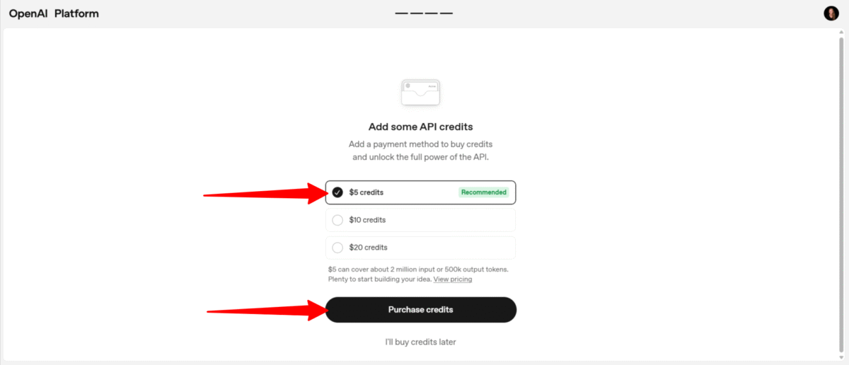 Purchasing API credits to use AgentKit by OpenAI.