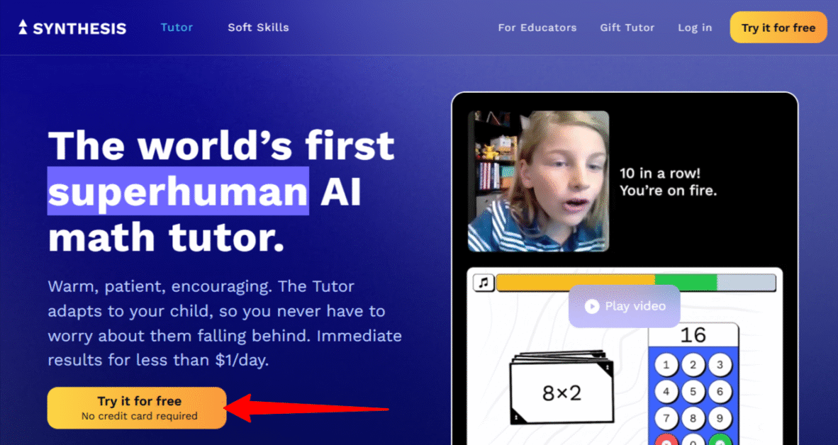 Signing up for Synthesis Tutor.