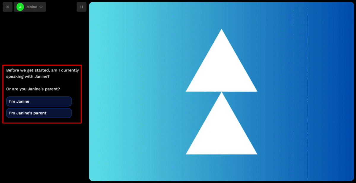 Telling the AI math tutor on Synthesis Tutor whether I am the child or parent.