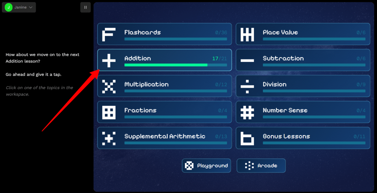 Moving on to the next Addition lesson in Synthesis Tutor.