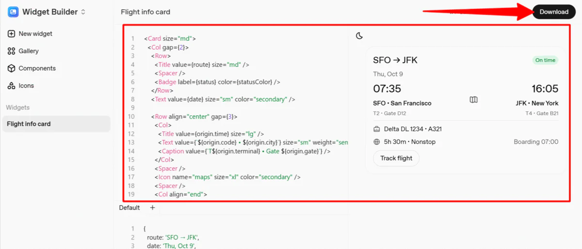 Downloading a widget made with a Widget Builder.
