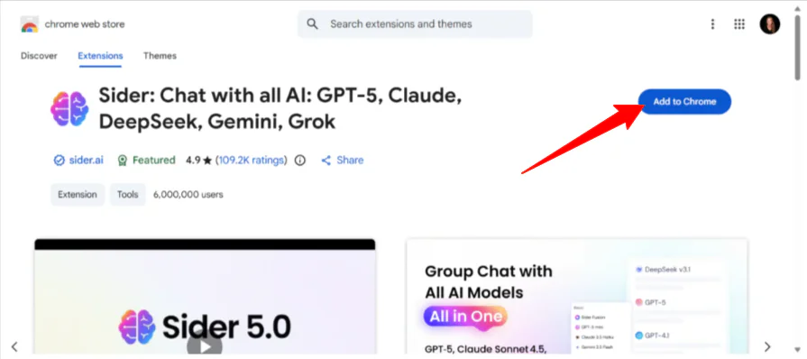 Adding Sider AI to Chrome from the Chrome Web Store.
