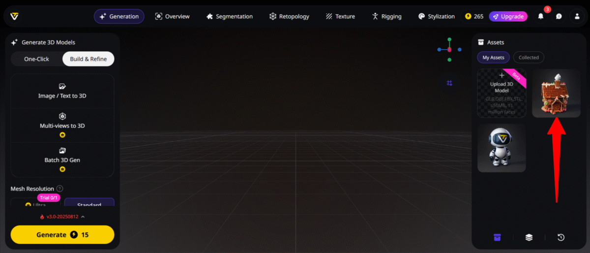 Выбор пряничного домика, созданного Tripo3D.