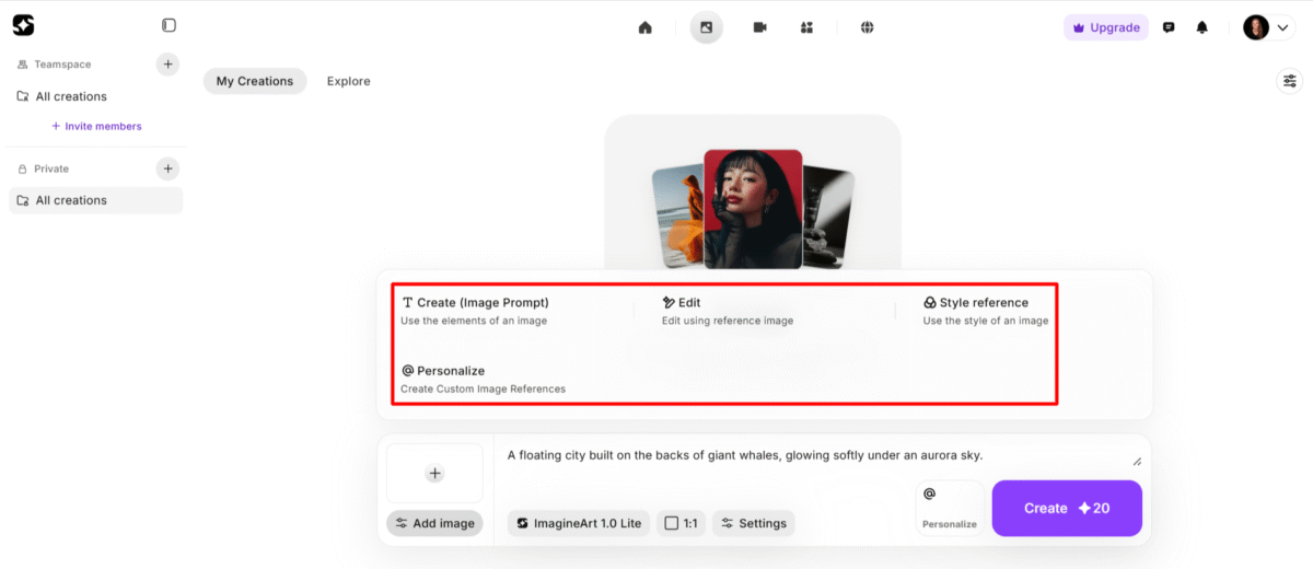 Options when adding an image on ImageArt.
