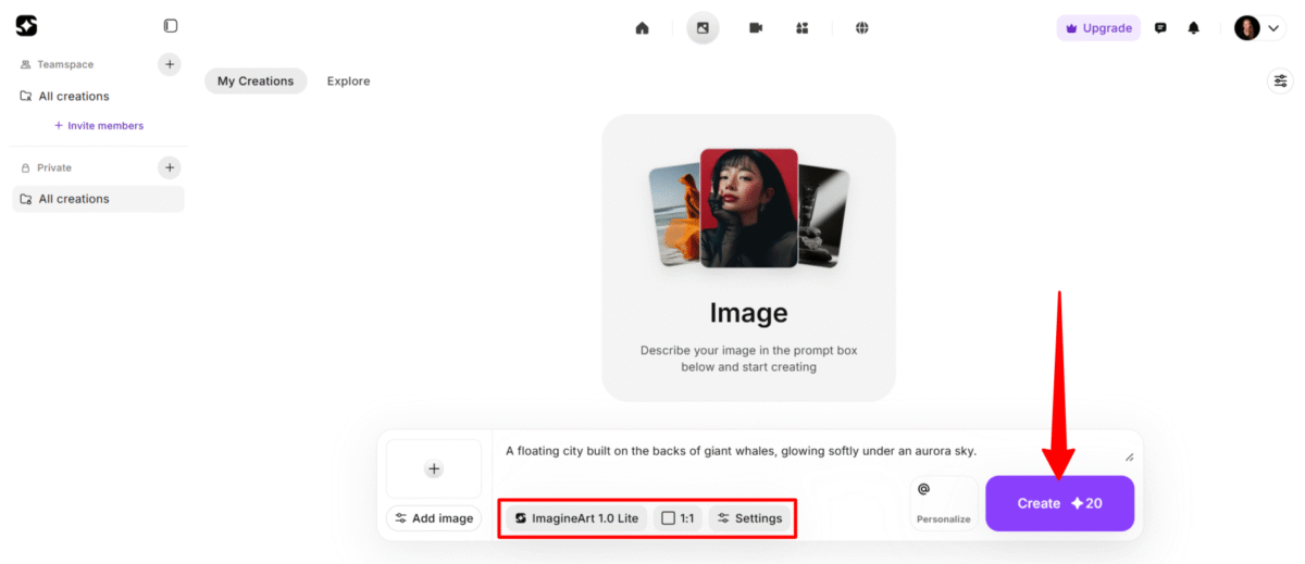 Generating images with ImagineArt.