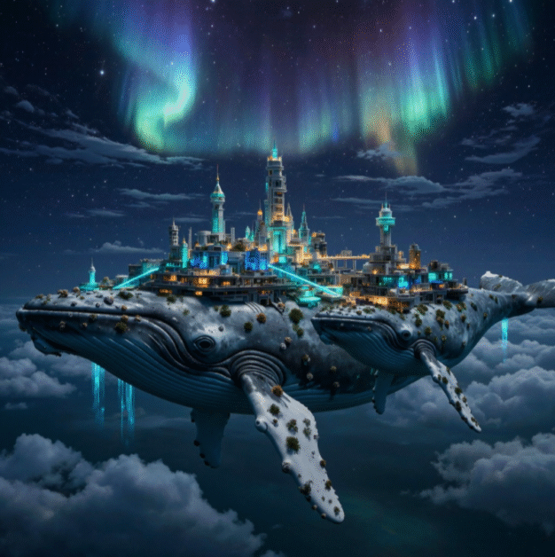 An image of a whale with a city on its back generated with ImagineArt.