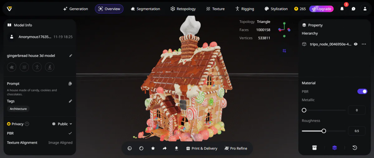 3D-модель пряничного домика, созданная с помощью Tripo.