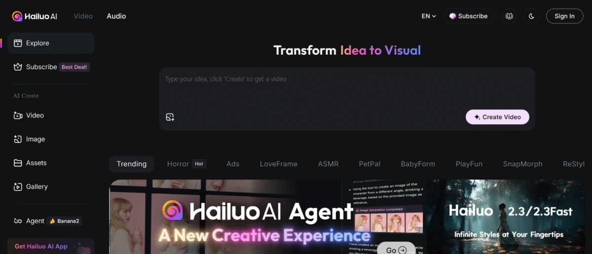 Hailuo AI homepage.