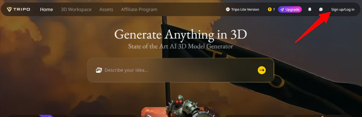 Создание учетной записи в Tripo3D.