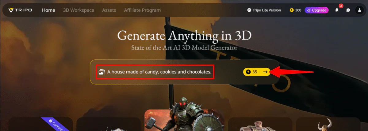 Генерация чего-либо в 3D с помощью Tripo.