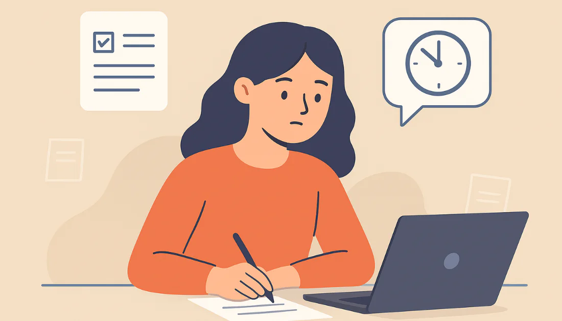 Une femme utilise une application pour organiser ses notes de réunion et gagner ainsi des heures.