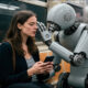 A woman riding the NYC subway is influenced by a robot sitting next to her. The robot has the ChatGPT logo on the side of its head, and is whispering confidentially to her. Qwen, Firefly V3 et al.