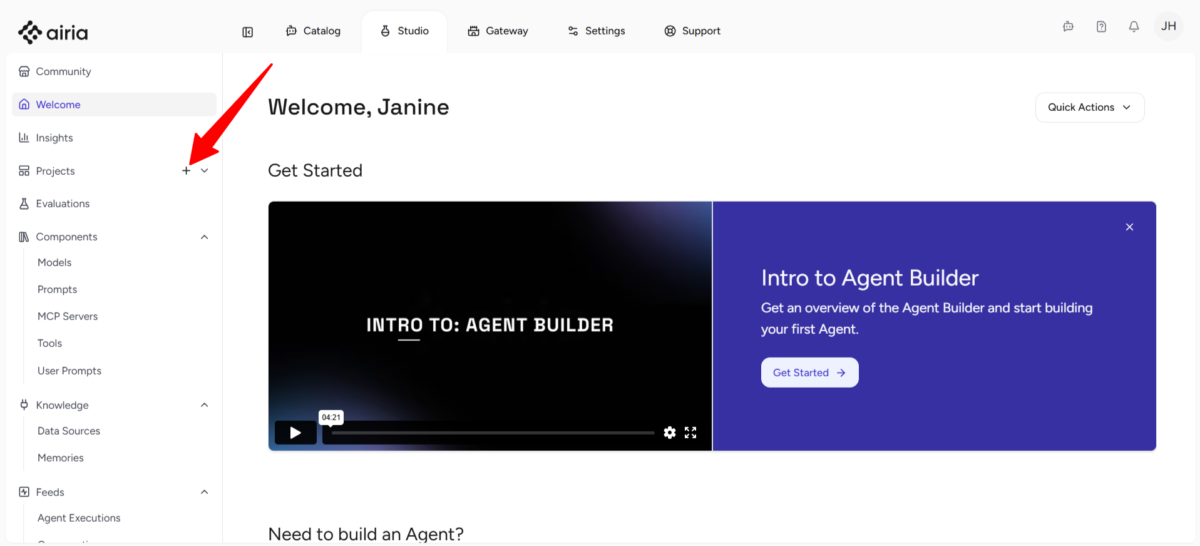 Création d'un nouveau projet avec Airia.